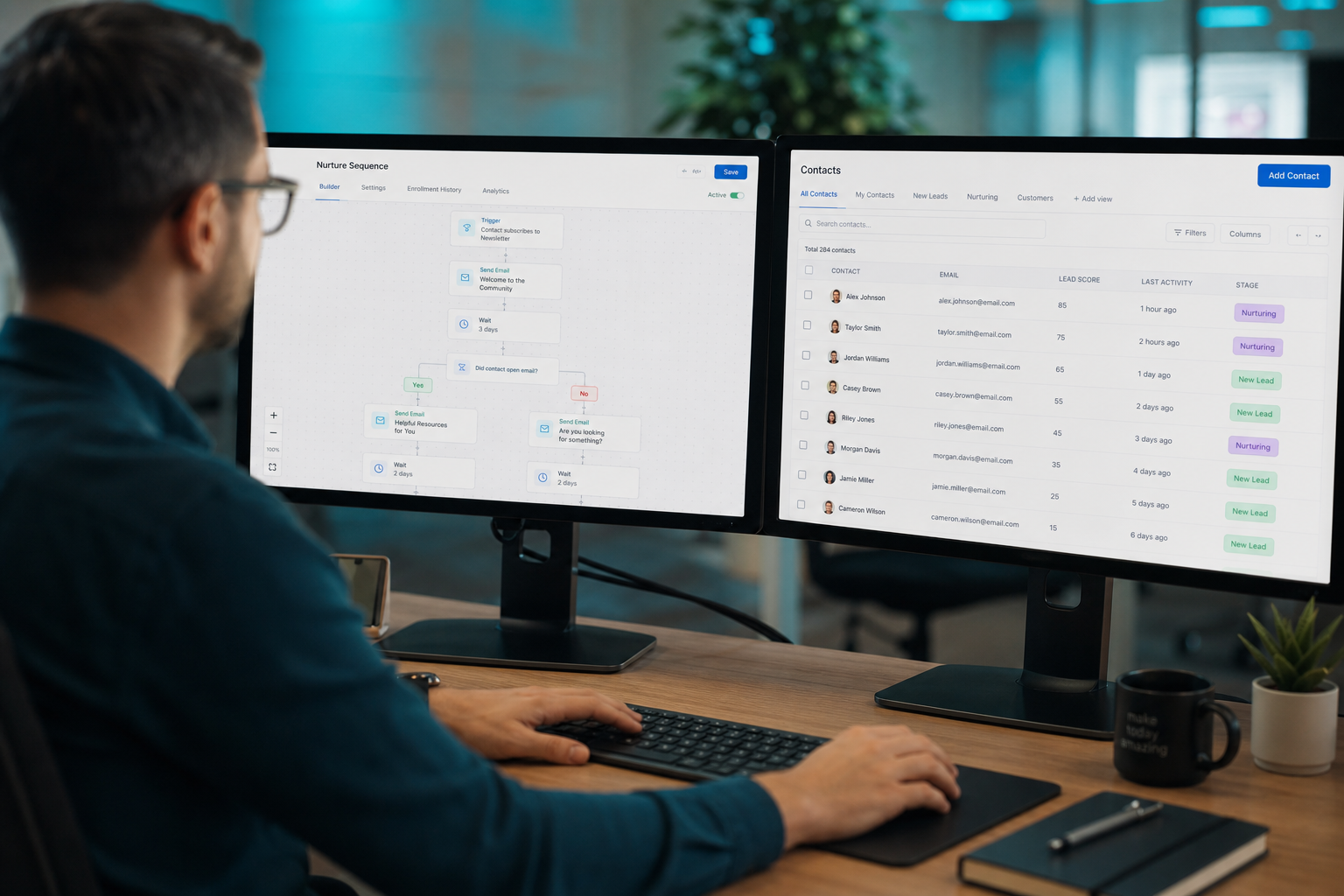 Email nurture sequence workflow displayed in marketing automation software