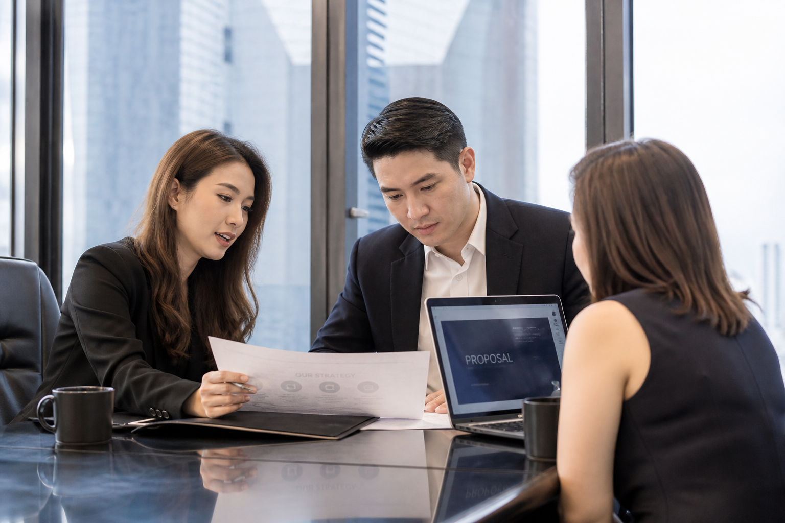 Professional services consultants reviewing a client growth proposal